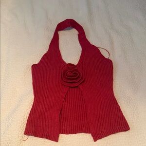 Elegant Red Halter Top with Floral Accent